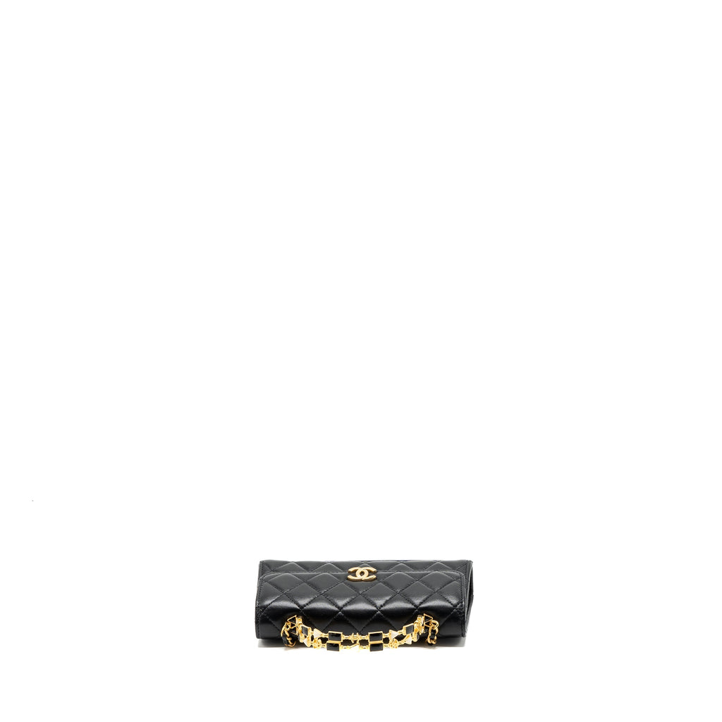 CHANEL 22B FLAP BAG WITH ENAMEL TOP HANDLE LAMBSKIN BLACK GHW (MICROCHIP)