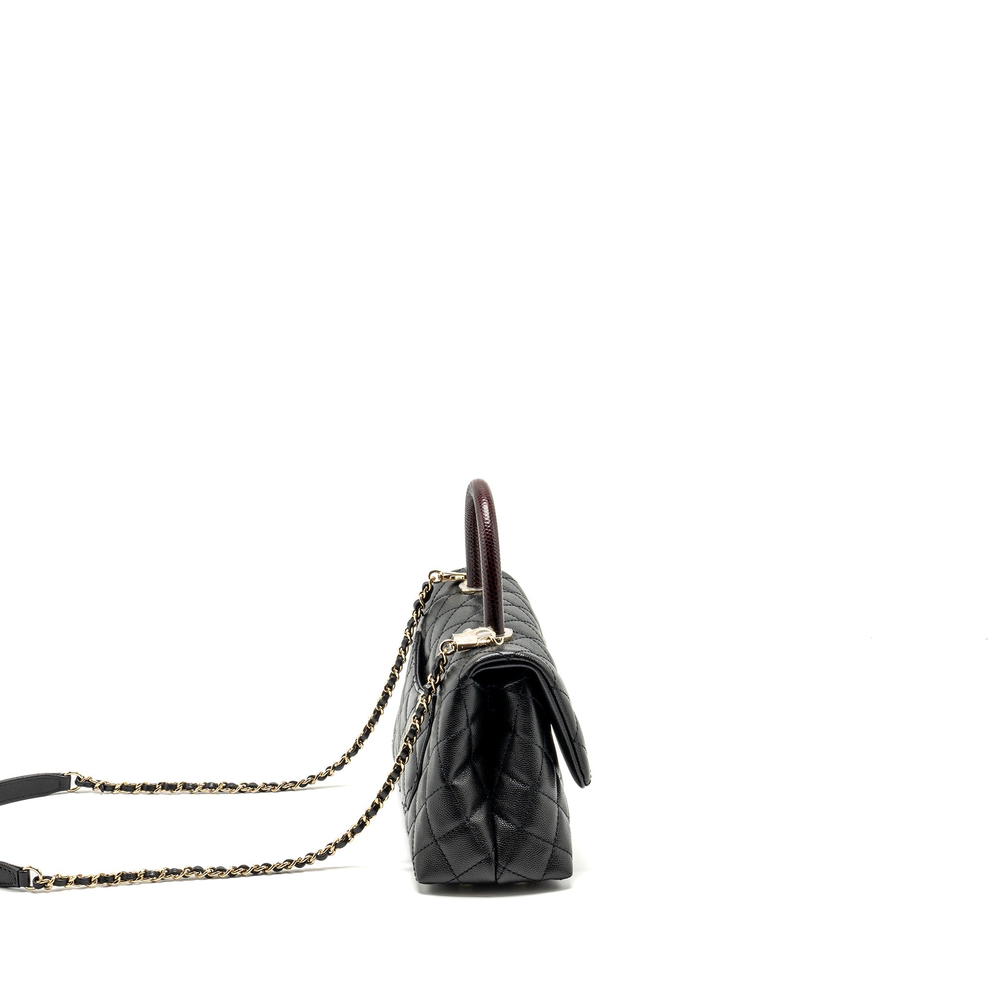 CHANEL SMALL COCO HANDLE WITH LIZARD EMBOSSED HANDLE CAVIAR BLACK LGHW