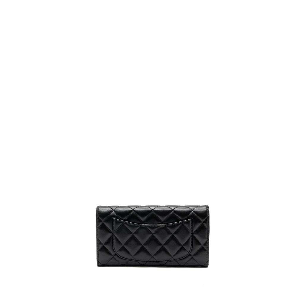 CHANEL CLASSIC LONG FLAP WALLET LAMBSKIN BLACK GHW (MICROCHIP)