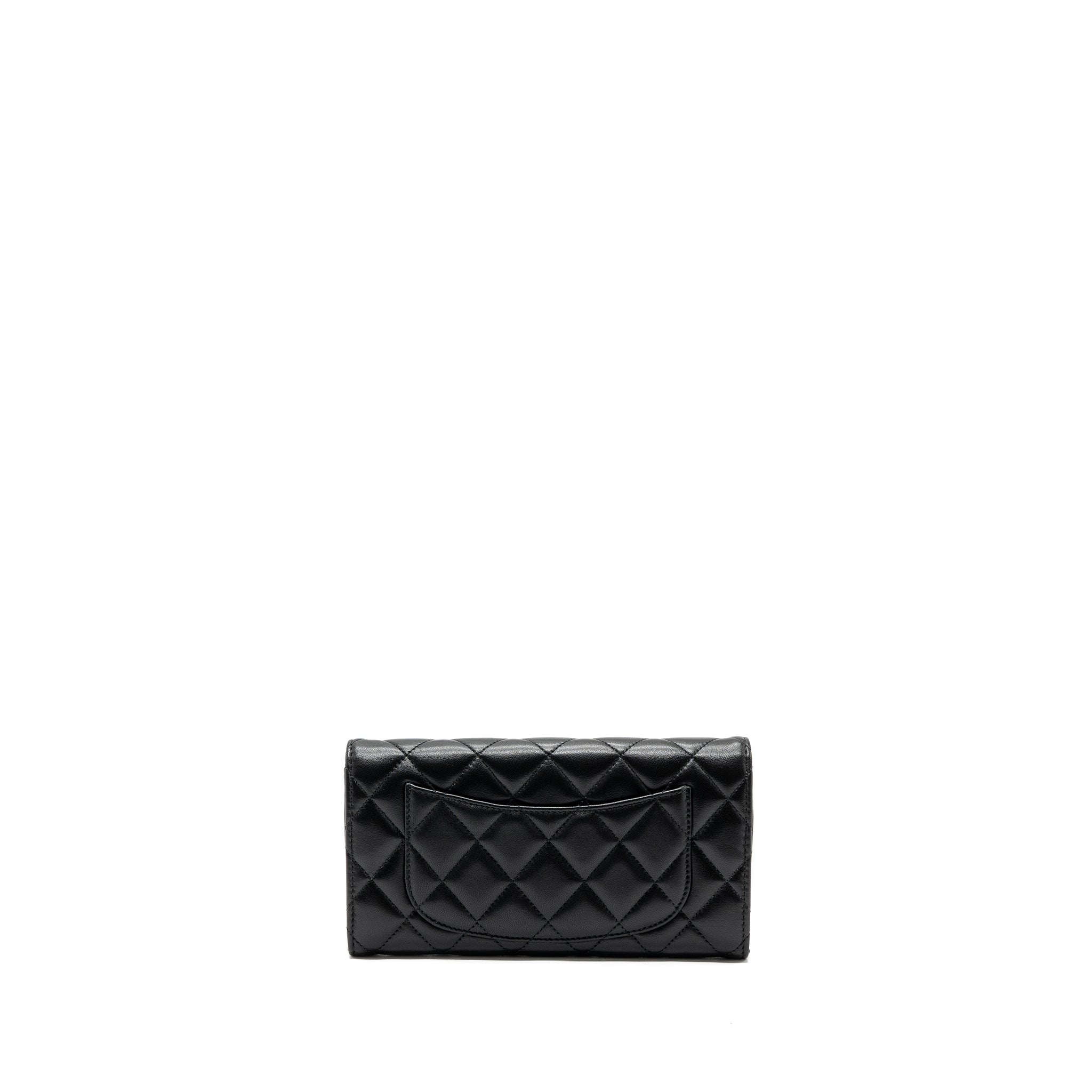 CHANEL CLASSIC LONG FLAP WALLET LAMBSKIN BLACK GHW (MICROCHIP)