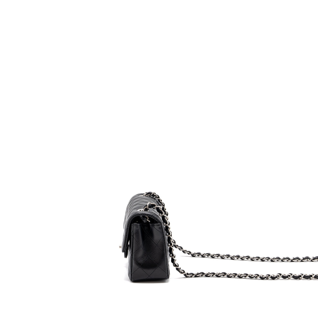 CHANEL CLASSIC MINI RECTANGULAR FLAP BAG LAMBSKIN BLACK SHW (MICROCHIP)