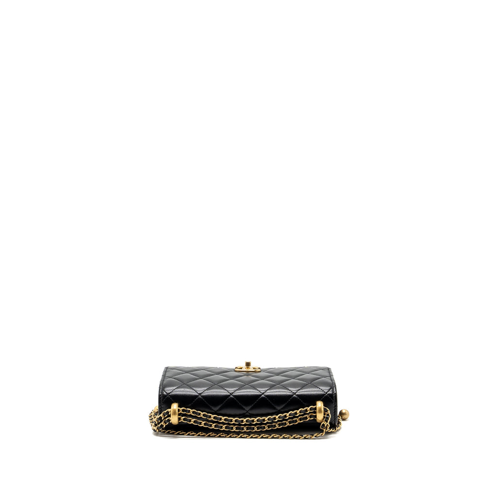 CHANEL 24C GOLD CRUSH WALLET ON CHAIN CALFSKIN BLACK GHW (MICROCHIP)