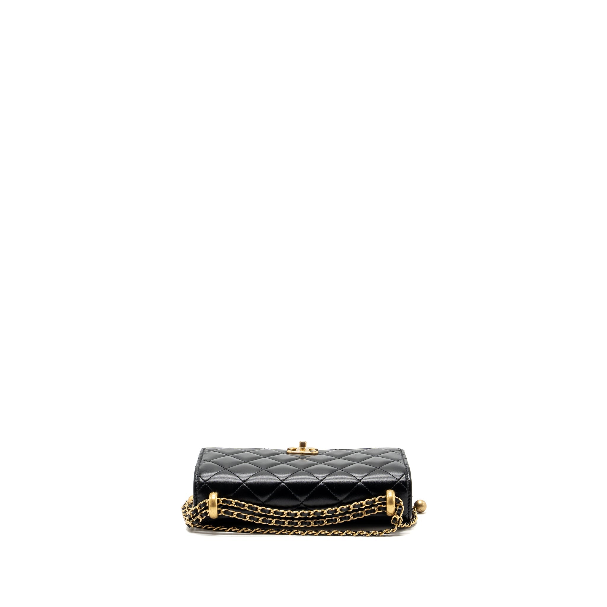 CHANEL 24C GOLD CRUSH WALLET ON CHAIN CALFSKIN BLACK GHW (MICROCHIP)
