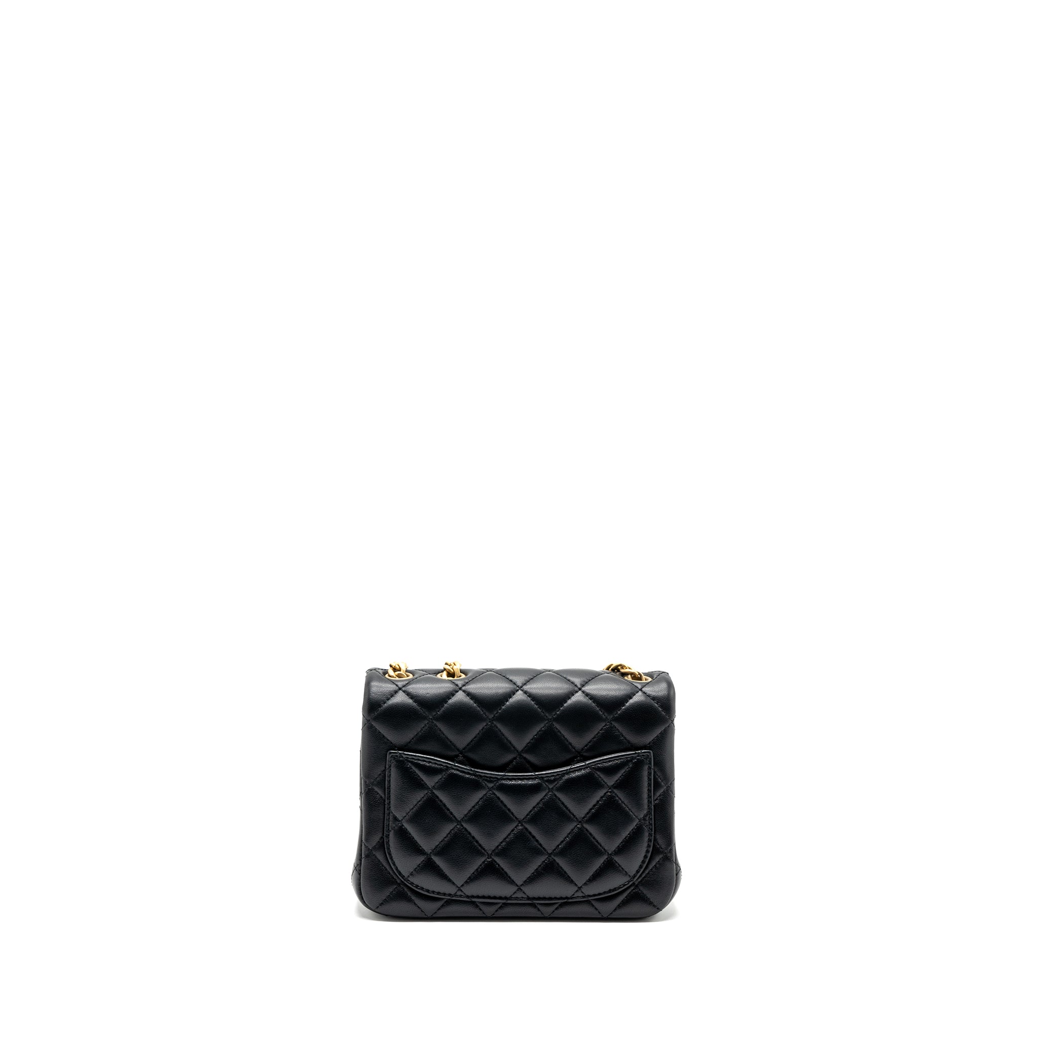 CHANEL CAMELLIA ADJUSTABLE CHAIN MINI SQUARE FLAP BAG LAMBSKIN BLACK GHW (MICROCHIP)