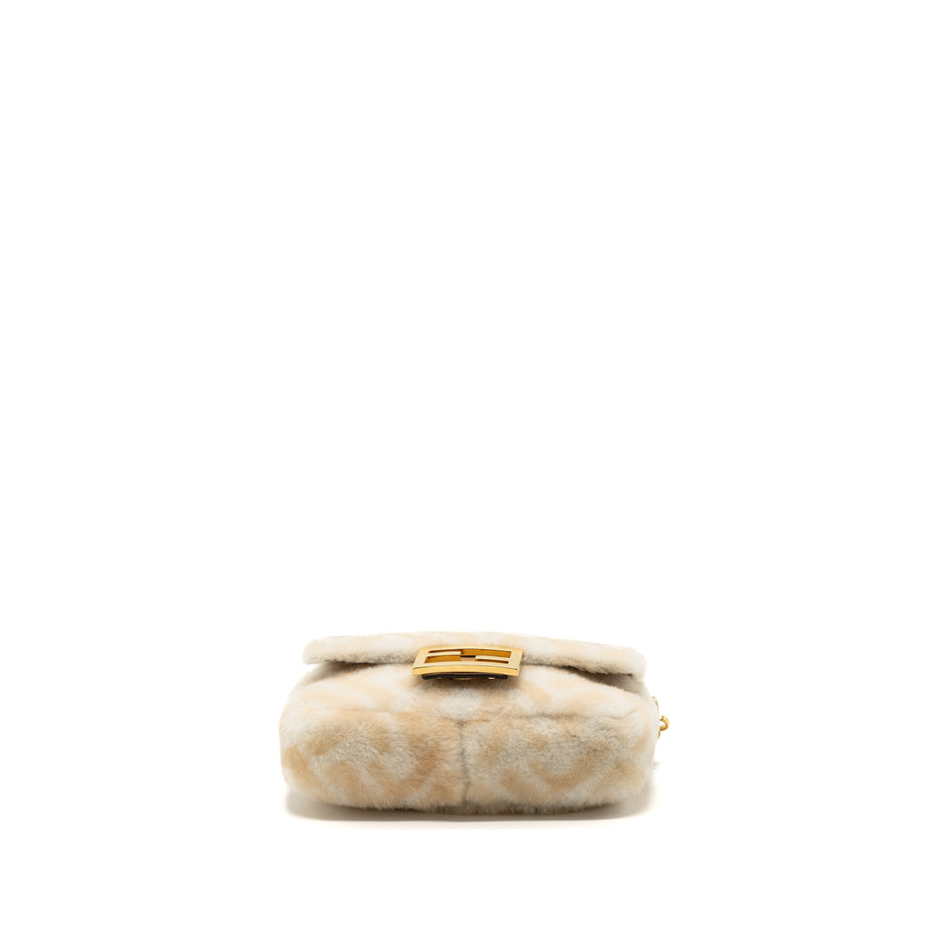FENDI MINI BAGUETTE SHEEPSKIN BEIGE/ WHITE GHW