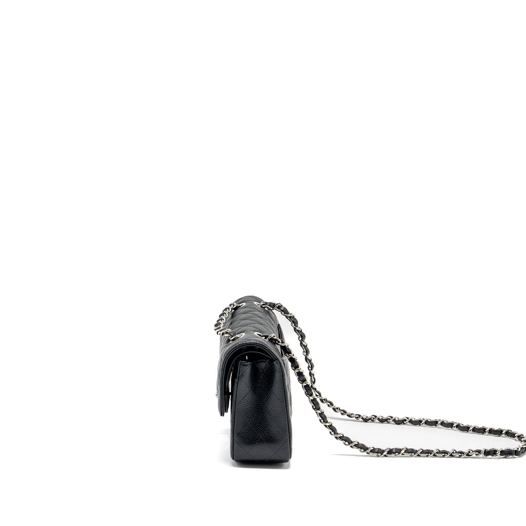 CHANEL SMALL CLASSIC DOUBLE FLAP BAG CAVIAR BLACK SHW (MICROCHIP)