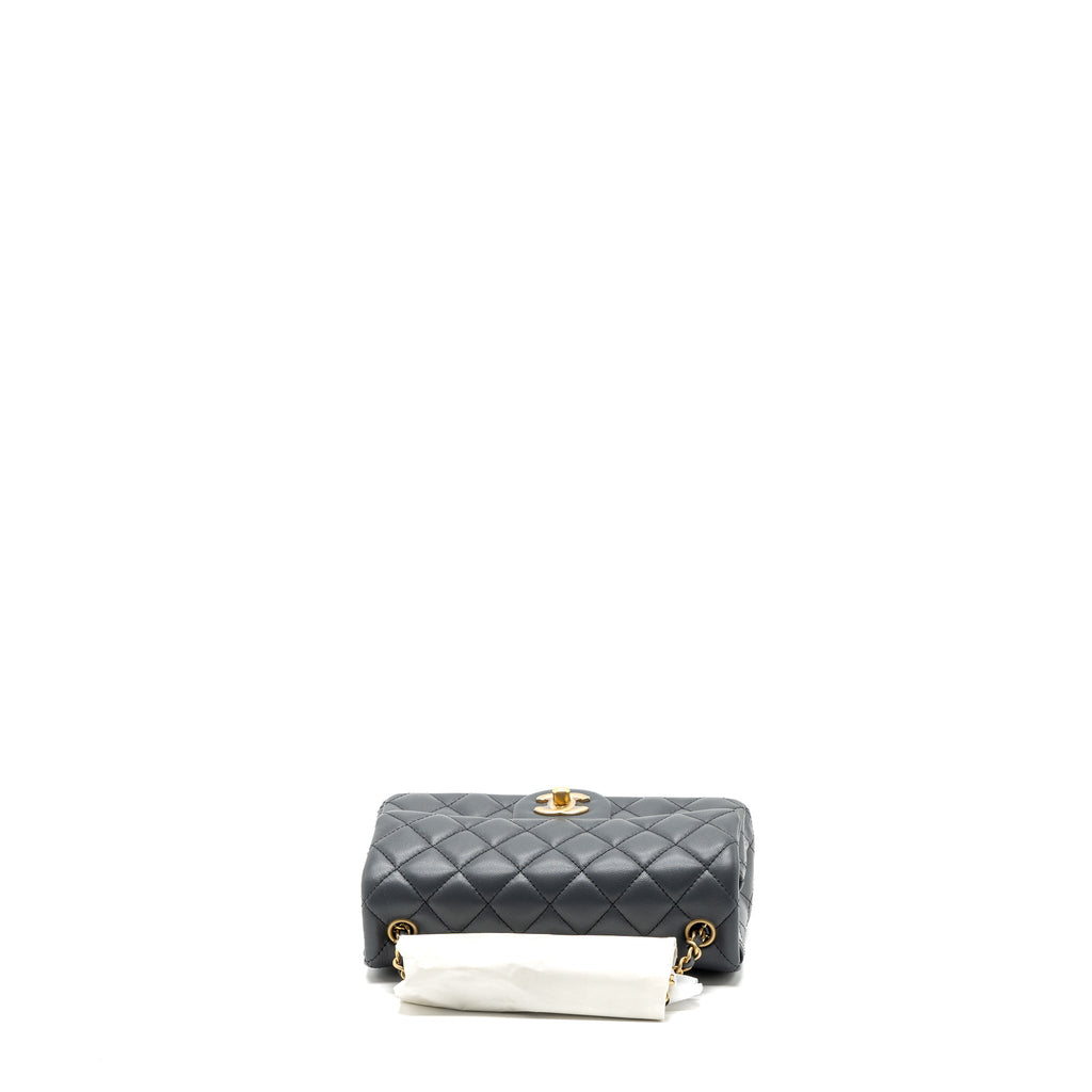 CHANEL 23K PEARL CRUSH MINI RECTANGULAR FLAP BAG LAMBSKIN DARK GREY GHW