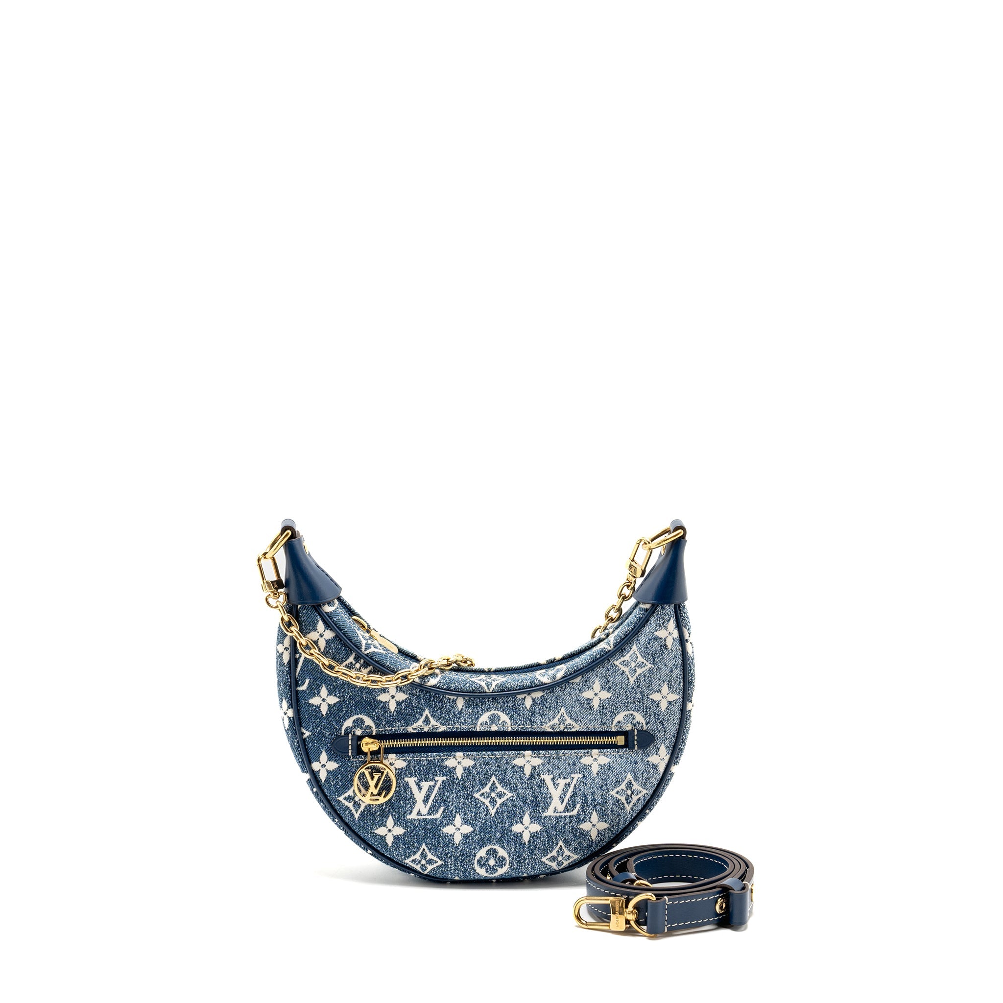 LOUIS VUITTON HALF-MOON LOOP BAGUETTE BAG DENIM BLUE GHW