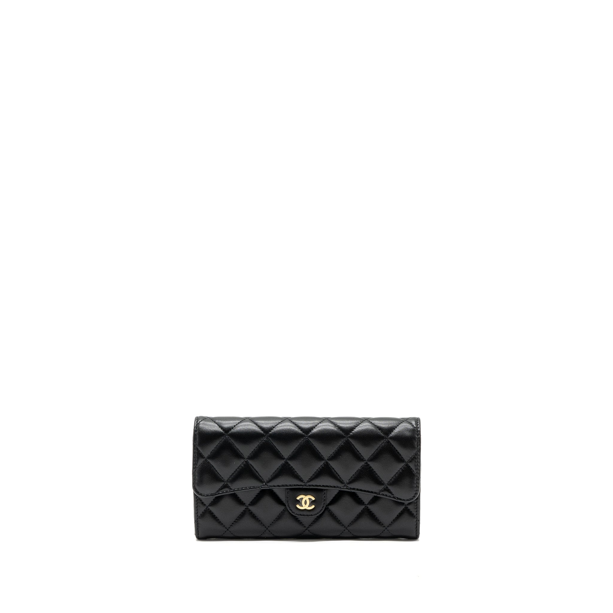 CHANEL CLASSIC LONG FLAP WALLET LAMBSKIN BLACK GHW (MICROCHIP)