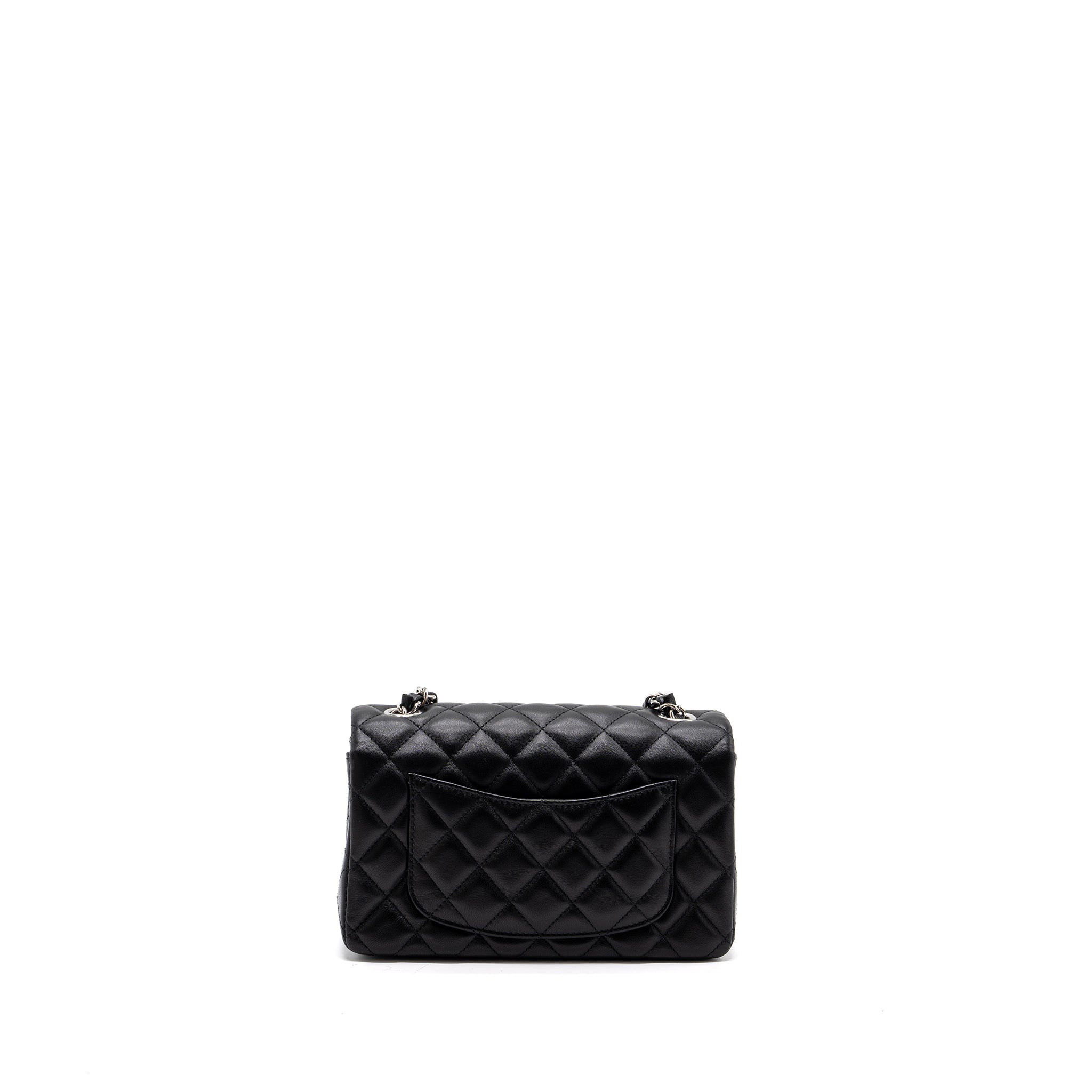 CHANEL CLASSIC MINI RECTANGULAR FLAP BAG LAMBSKIN BLACK SHW (MICROCHIP)