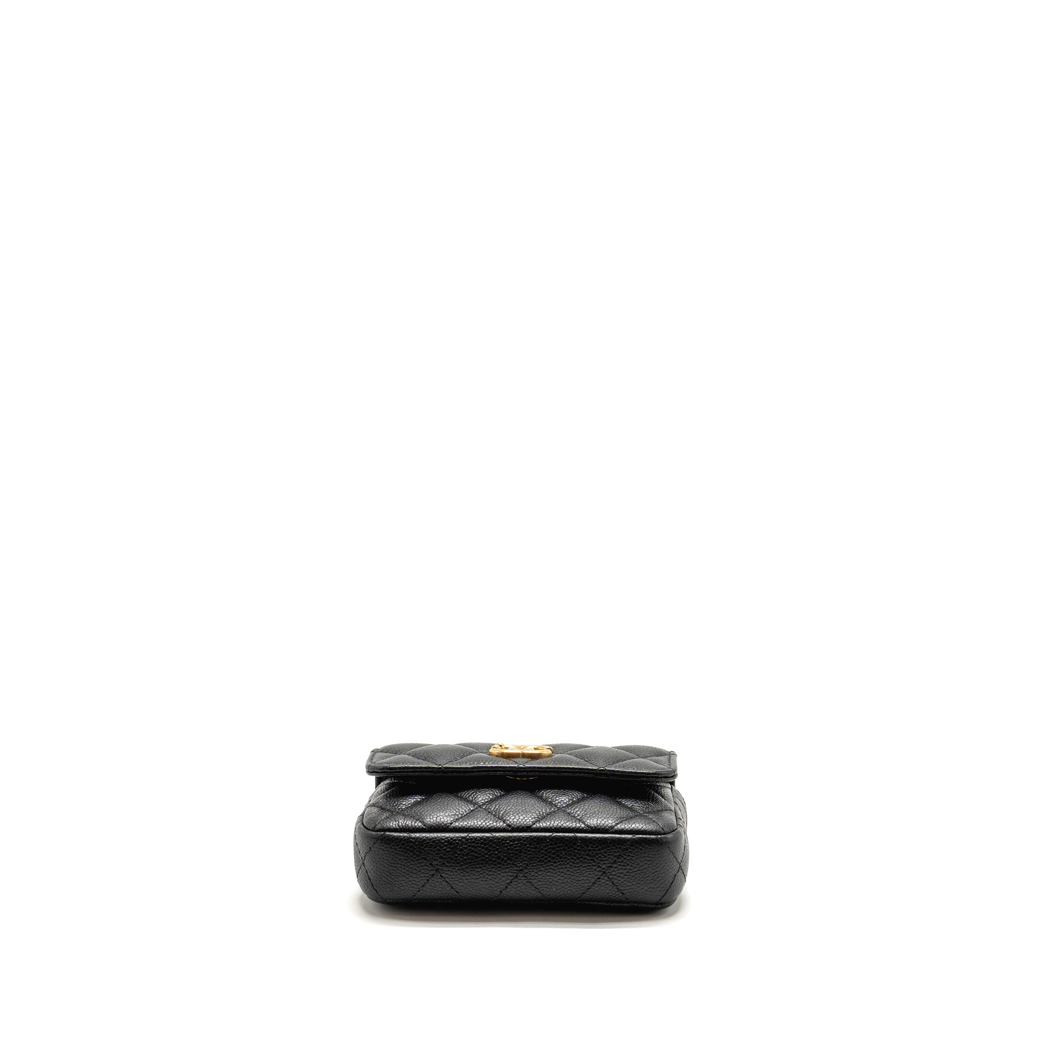 CHANEL COCO LOVE MINI FLAP WALLET WITH CHAIN CAVIAR BLACK GHW (MICROCHIP)