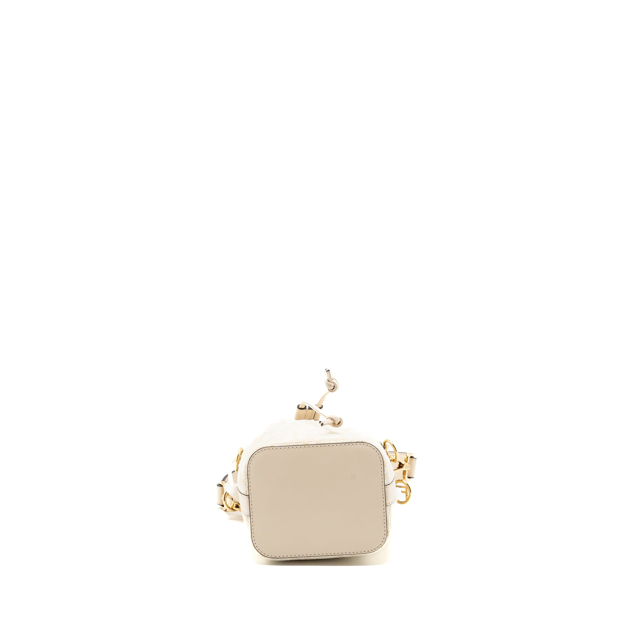 FENDI MINI MON TRESOR BUCKET BAG FABRIC / LEATHER CREAM LGHW