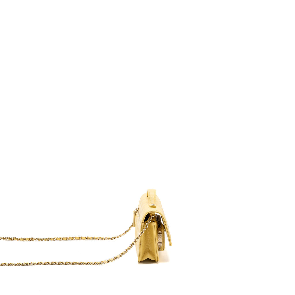 CHANEL MINI BUSINESS AFFINITY WALLET ON CHAIN CAVIAR YELLOW LGHW (MICROCHIP)