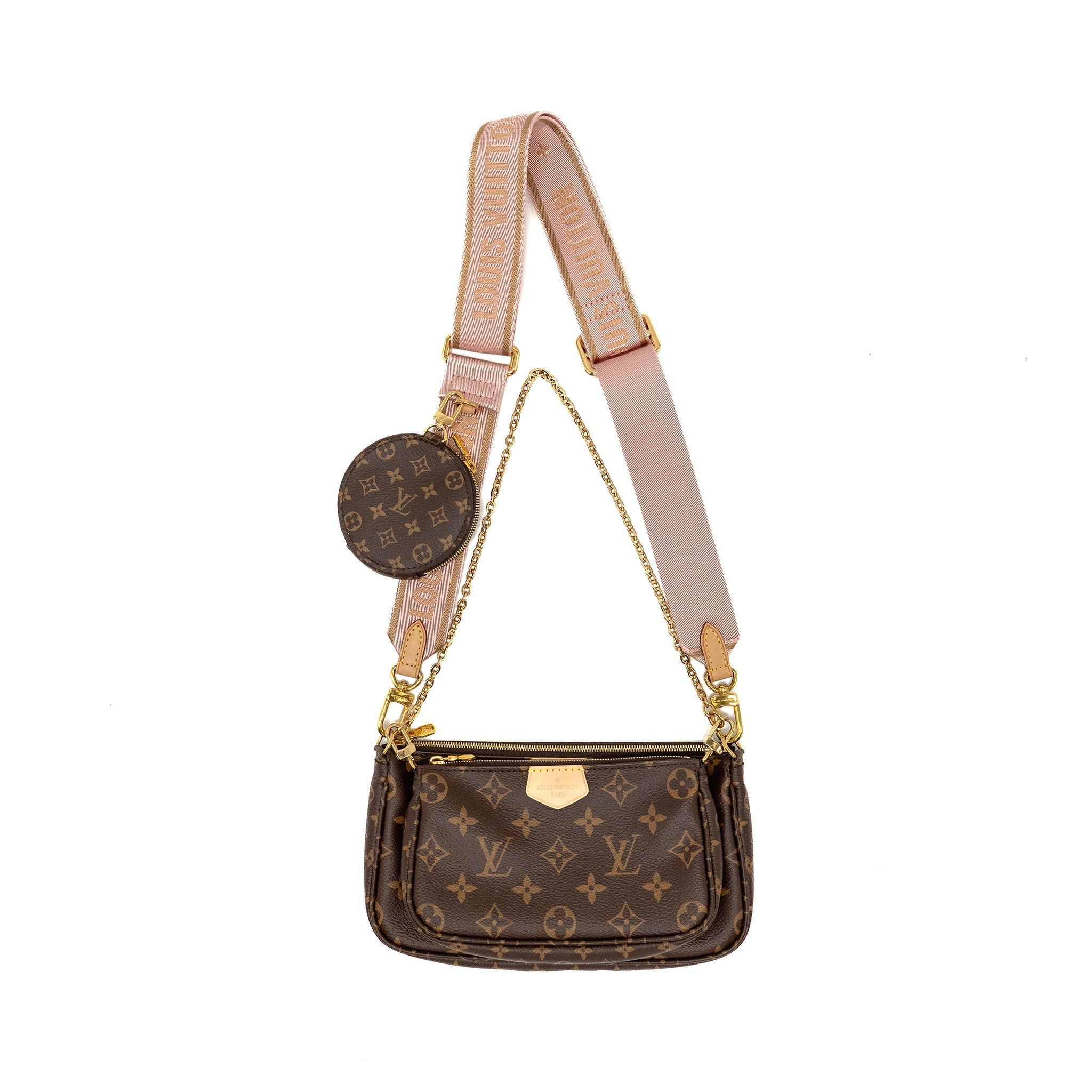 LOUIS VUITTON MULTI POCHETTE ACCESSORIES MONOGRAM CANVAS PINK STRAP GHW