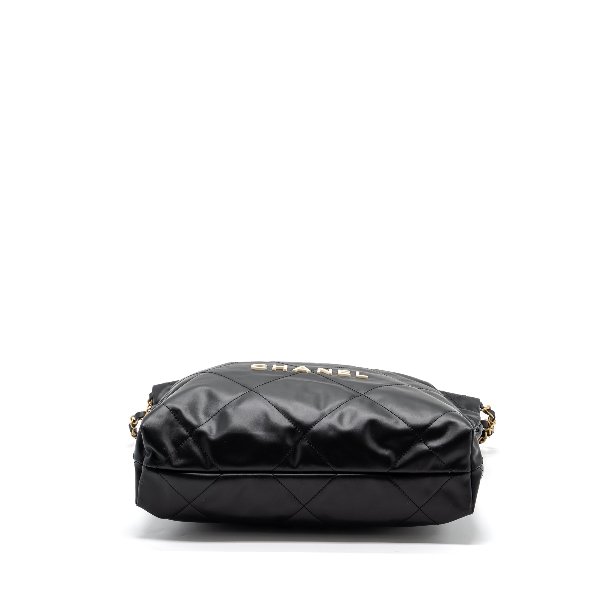 CHANEL SMALL 22 BAG CALFSKIN BLACK / WHITE LETTER GHW (MICROCHIP)