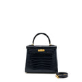 HERMES KELLY 25 MATTE CROCODILE ALLIGATOR MISSISSIPPIENSIS BLUE INDIGO GHW