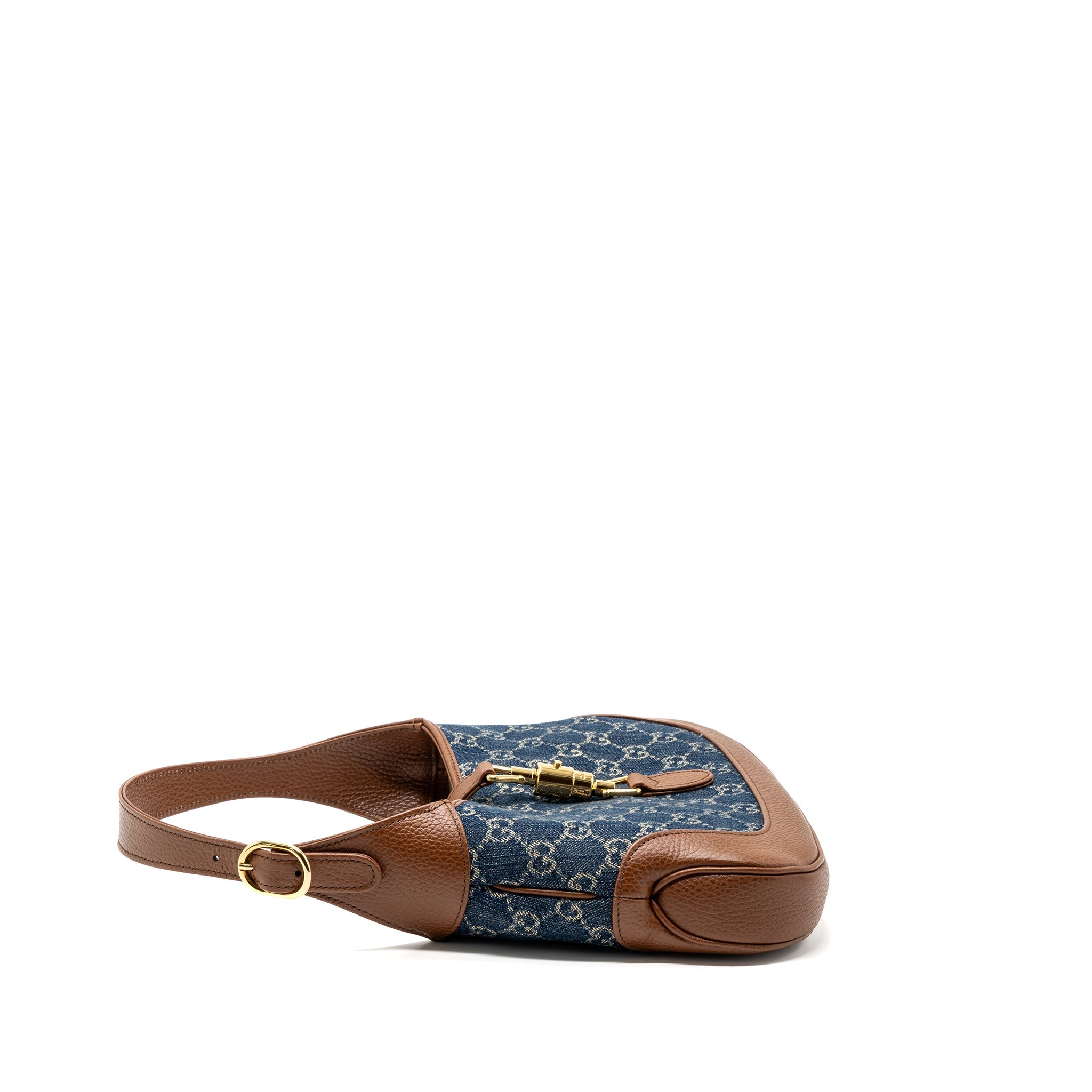 GUCCI JACKIE 1961 SMALL SHOULDER BAG DENIM / CALFSKIN BLUE/ BROWN GHW