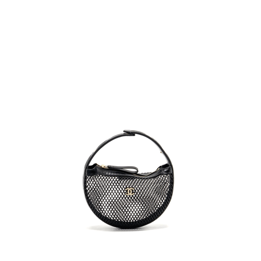 CHANEL 25S HALF MOON CLUTCH MESH/ LAMBSKIN BLACK LGHW (MICROCHIP)