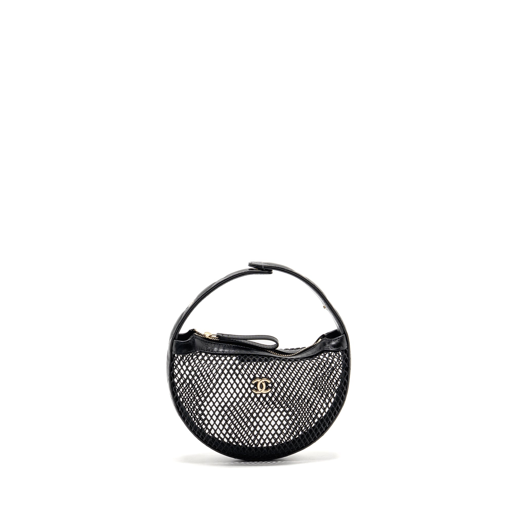 CHANEL 25S HALF MOON CLUTCH MESH/ LAMBSKIN BLACK LGHW (MICROCHIP)