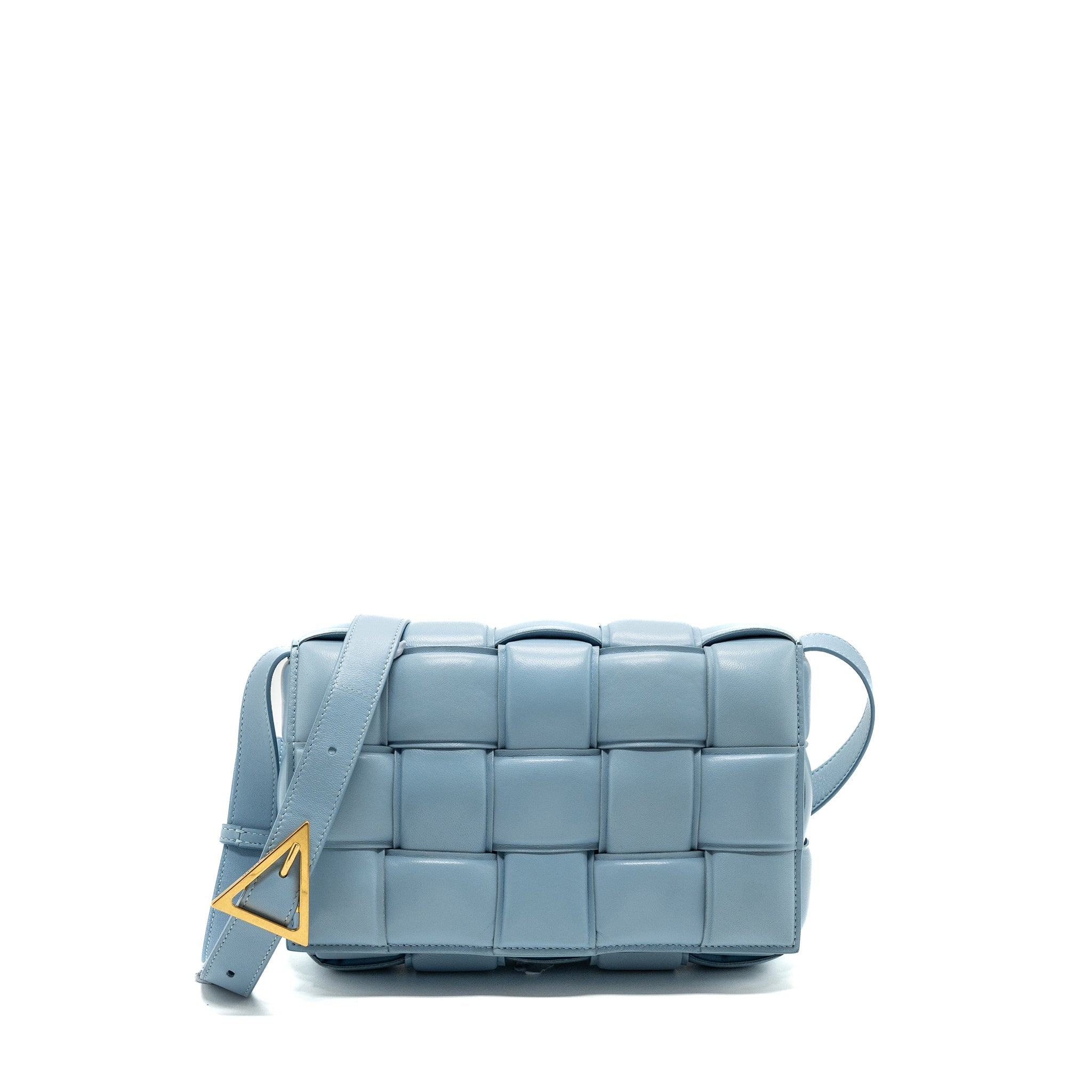 BOTTEGA VENETA PADDED CASSETTE BAG LAMBSKIN LIGHT BLUE GHW
