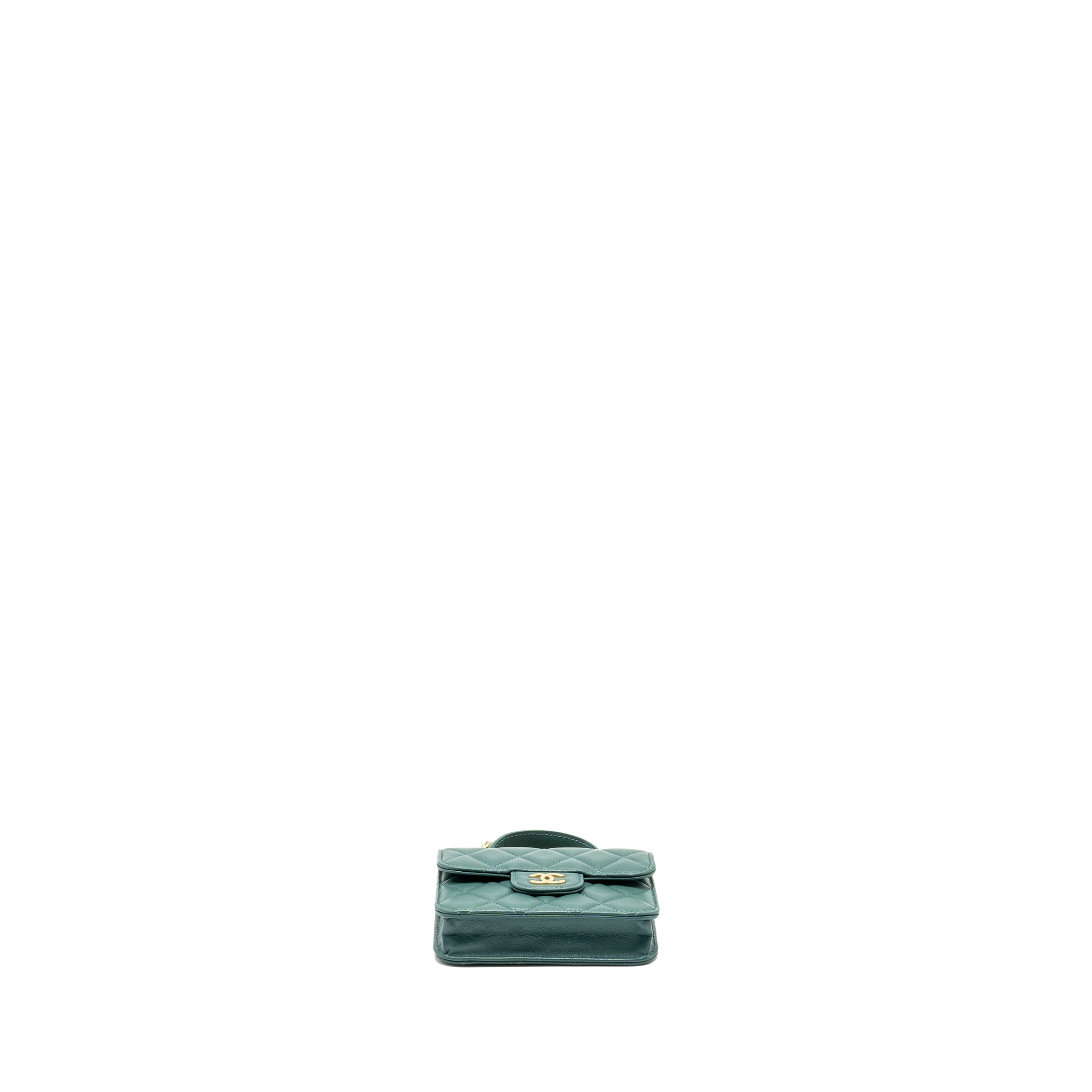 CHANEL TOP HANDLE MINI FLAP BAG WITH CHAIN LAMBSKIN GREEN GHW