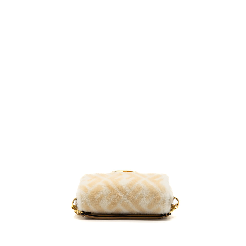 FENDI MINI BAGUETTE SHEEPSKIN BEIGE/ WHITE GHW