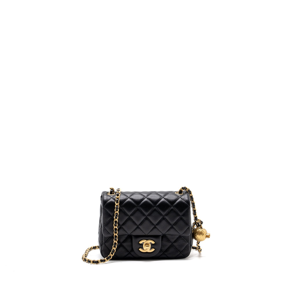 CHANEL PEARL CRUSH MINI SQUARE FLAP BAG LAMBSKIN BLACK GHW (MICROCHIP)