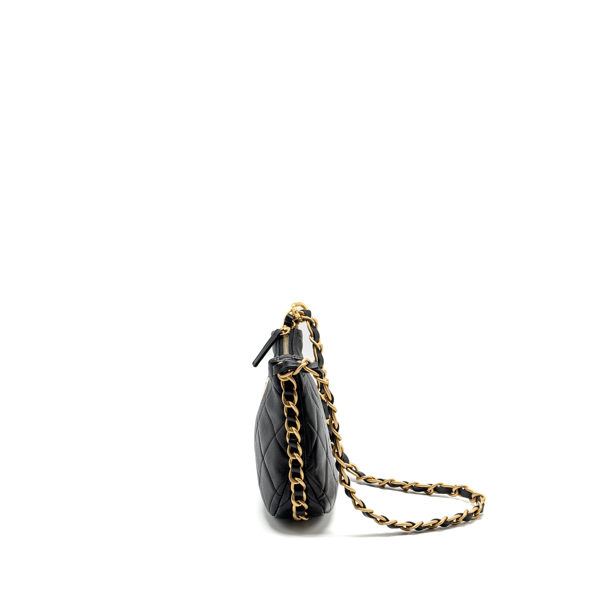 CHANEL 23K HOBO BAG WITH ADJUSTABLE CHAIN LAMBKIN BLACK GHW (MICROCHIP)