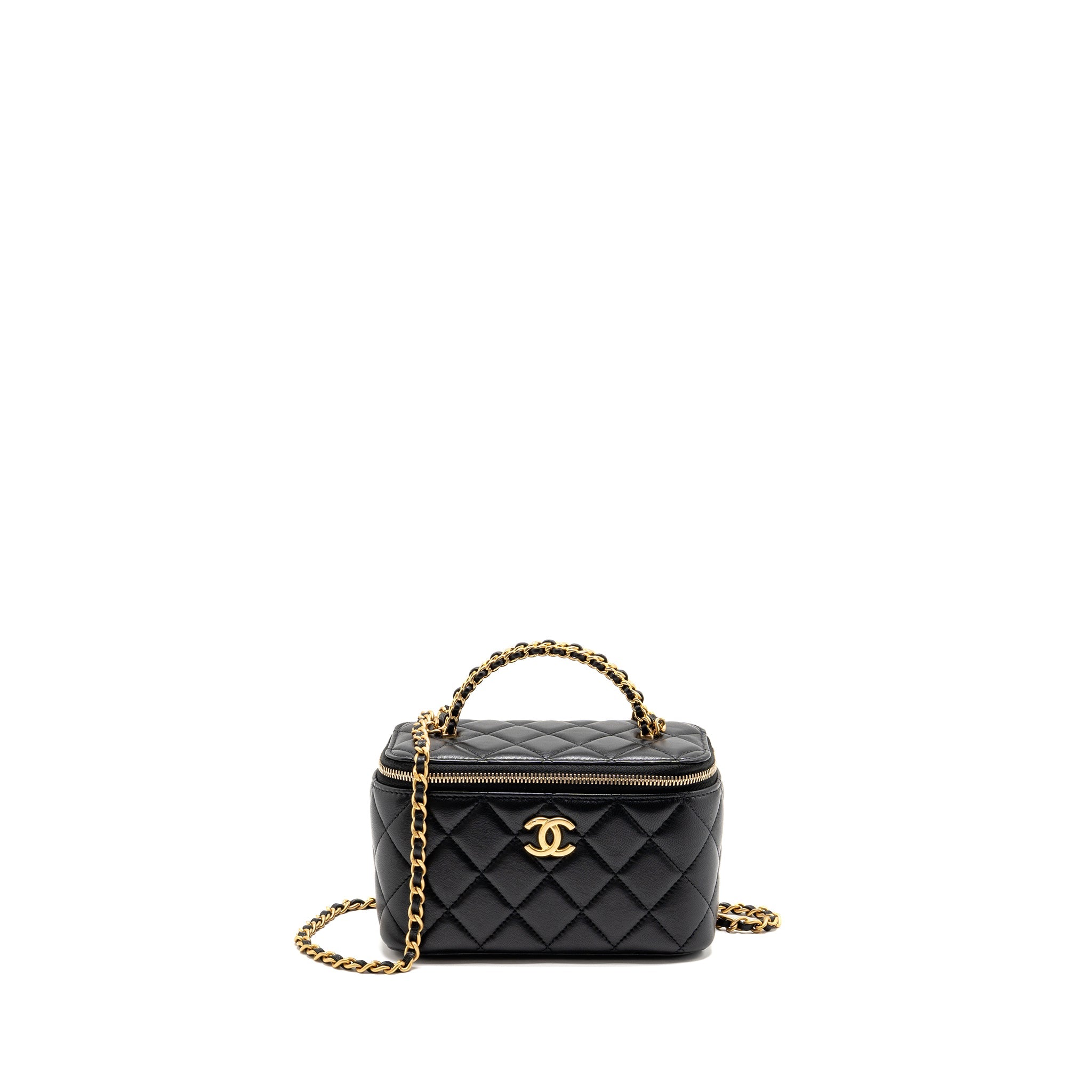 CHANEL TOP HANDLE LONG VANITY LAMBSKIN BLACK GHW(MICROCHIP)