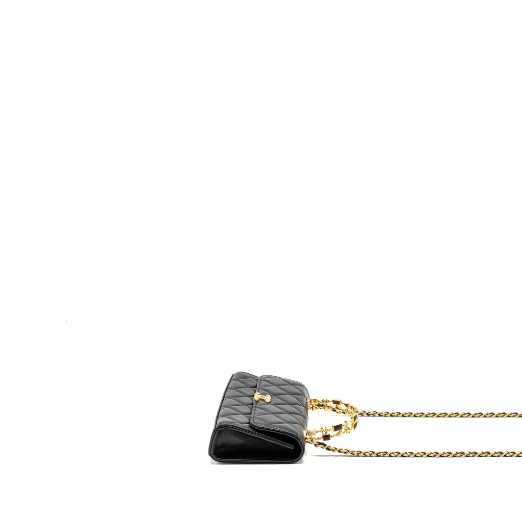 CHANEL 22B FLAP BAG WITH ENAMEL TOP HANDLE LAMBSKIN BLACK GHW (MICROCHIP)