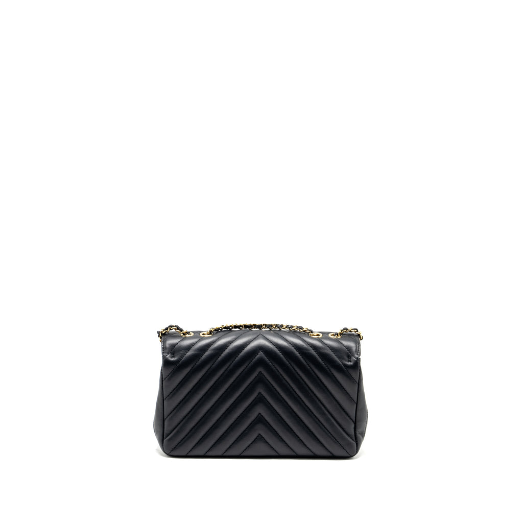 CHANEL SEASONAL CHEVRON FLAP BAG CALFSKIN DARK NAVY LGHW