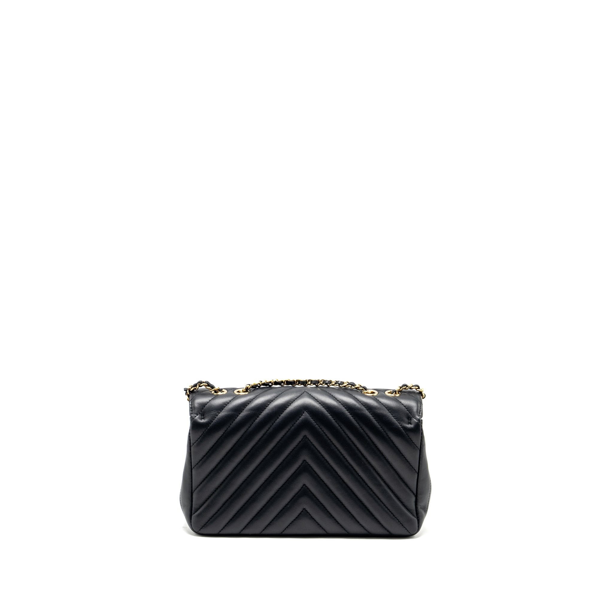 CHANEL SEASONAL CHEVRON FLAP BAG CALFSKIN DARK NAVY LGHW