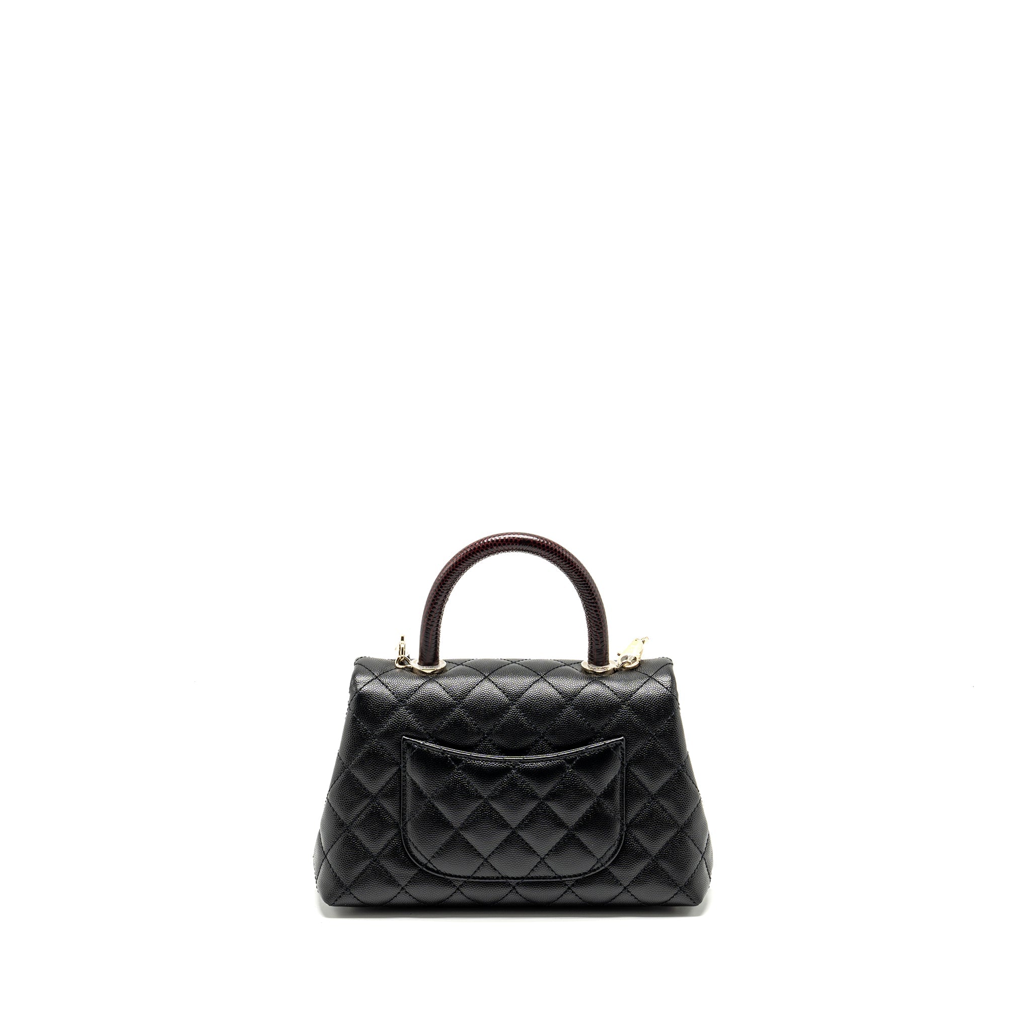 CHANEL SMALL COCO HANDLE WITH LIZARD EMBOSSED HANDLE CAVIAR BLACK LGHW