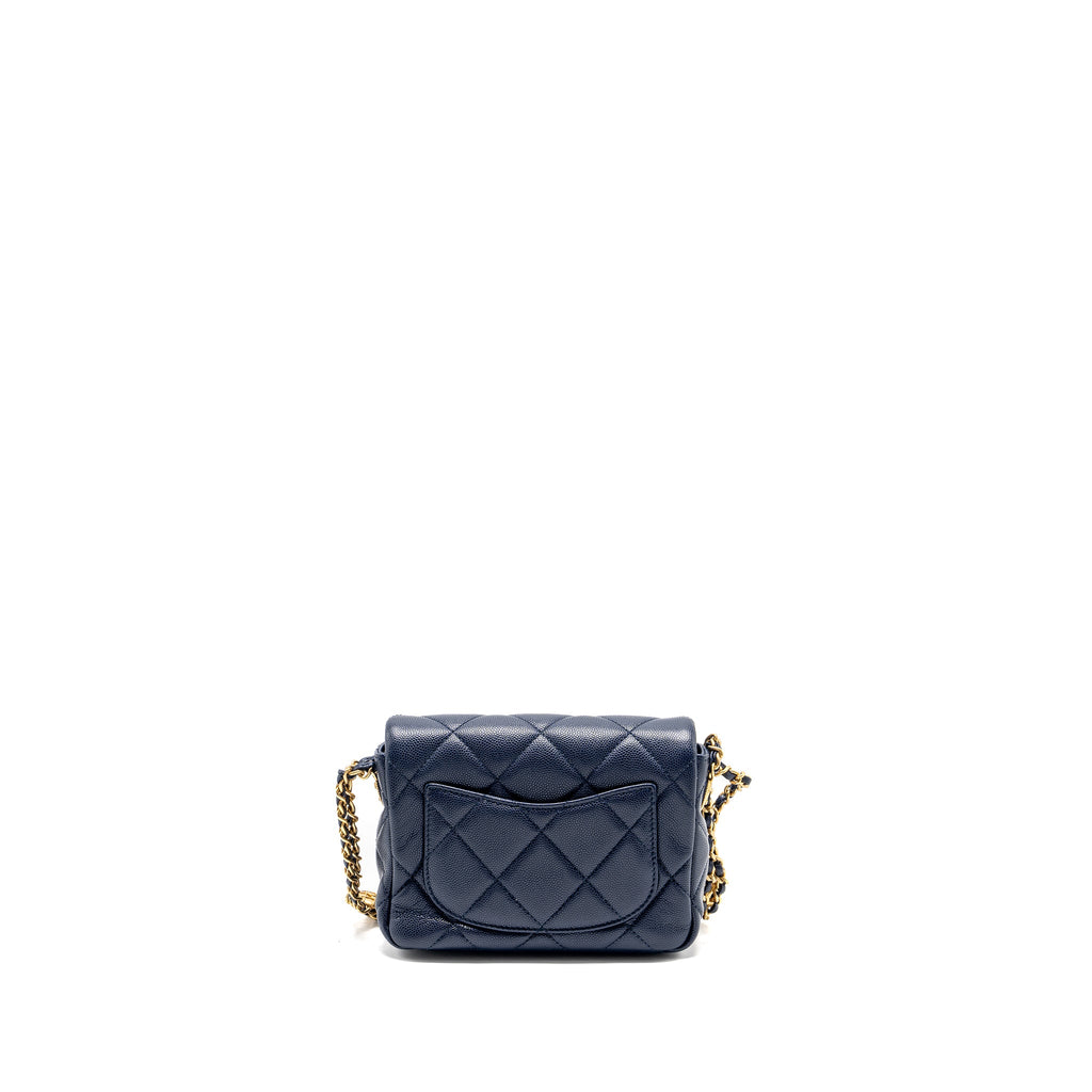 CHANEL 22A BUTTON ON CHAIN MINI SQUARE FLAP BAG CAVIAR NAVY GHW (MICROCHIP)