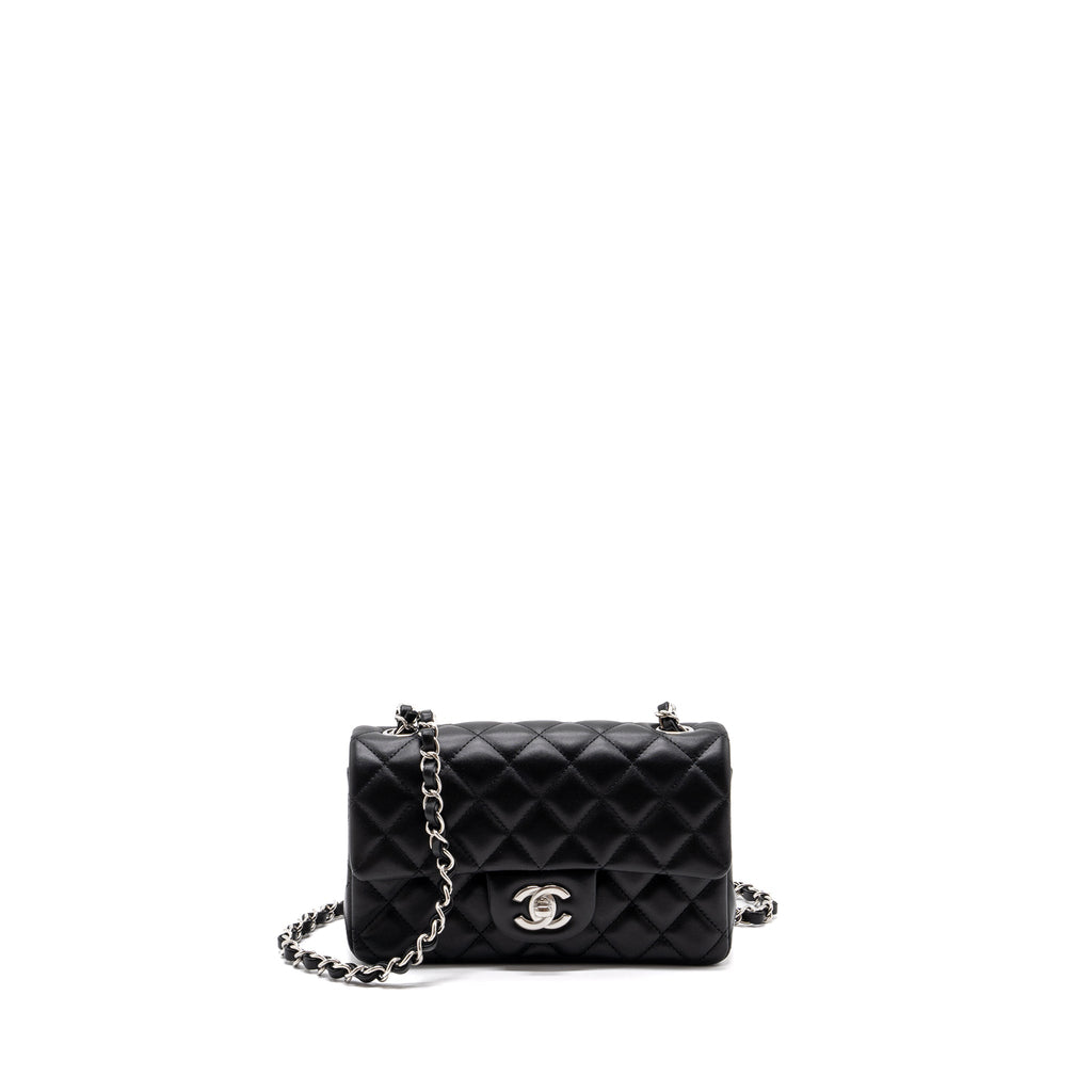 CHANEL CLASSIC MINI RECTANGULAR FLAP BAG LAMBSKIN BLACK SHW (MICROCHIP)