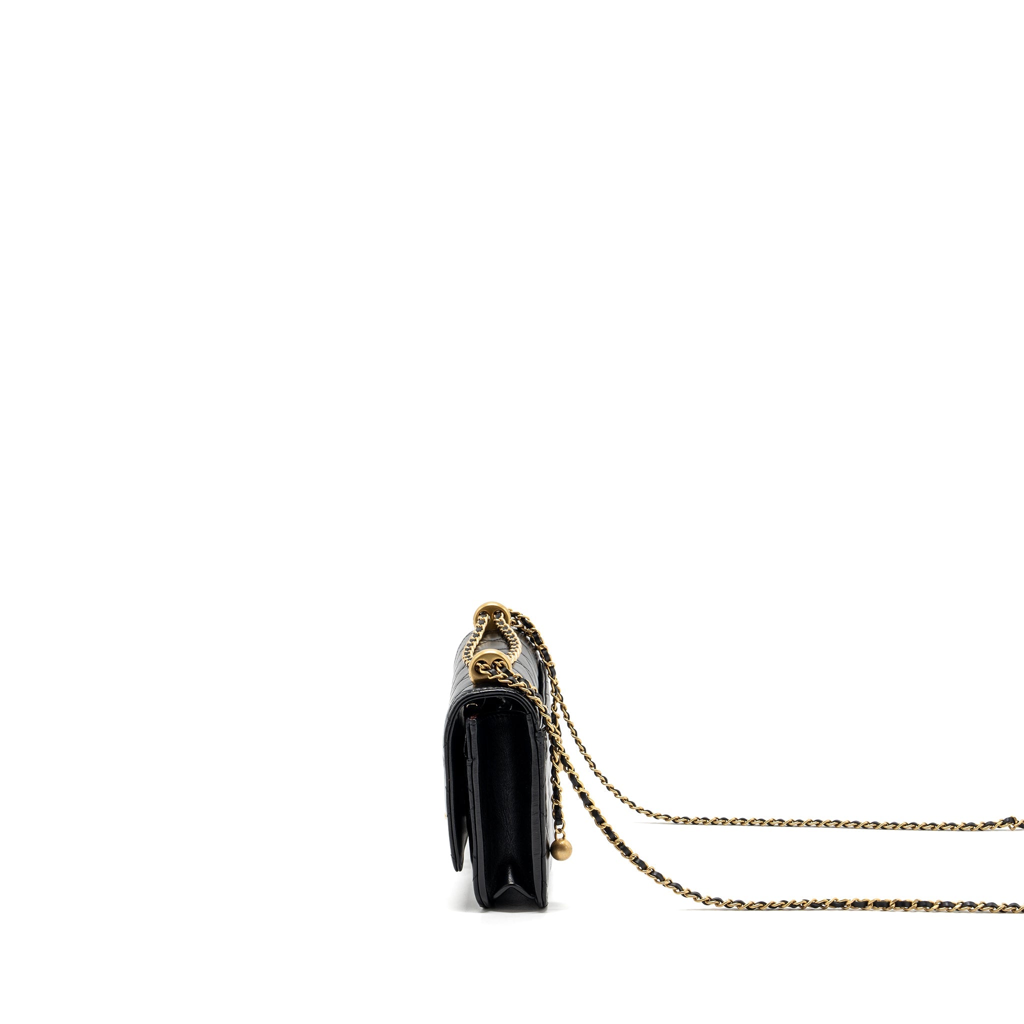 CHANEL 24C GOLD CRUSH WALLET ON CHAIN CALFSKIN BLACK GHW (MICROCHIP)