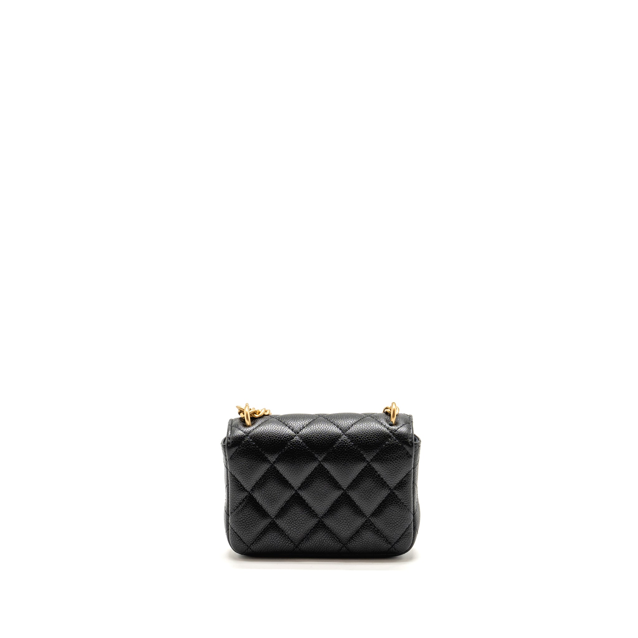 CHANEL COCO LOVE MINI FLAP WALLET WITH CHAIN CAVIAR BLACK GHW (MICROCHIP)