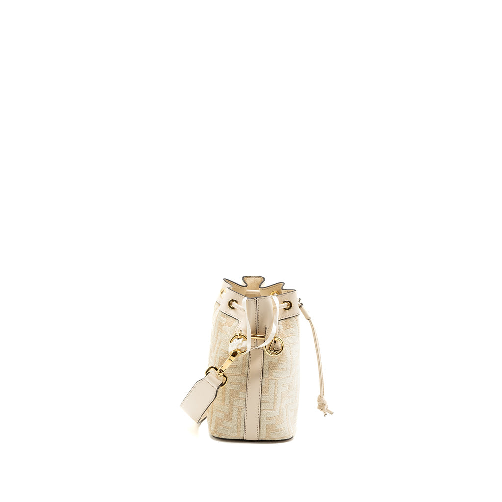 FENDI MINI MON TRESOR BUCKET BAG FABRIC / LEATHER CREAM LGHW