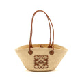 LOEWE SMALL ANAGRAM BASKET BAG IRACA PALM/CALFSKIN NATURAL/TAN