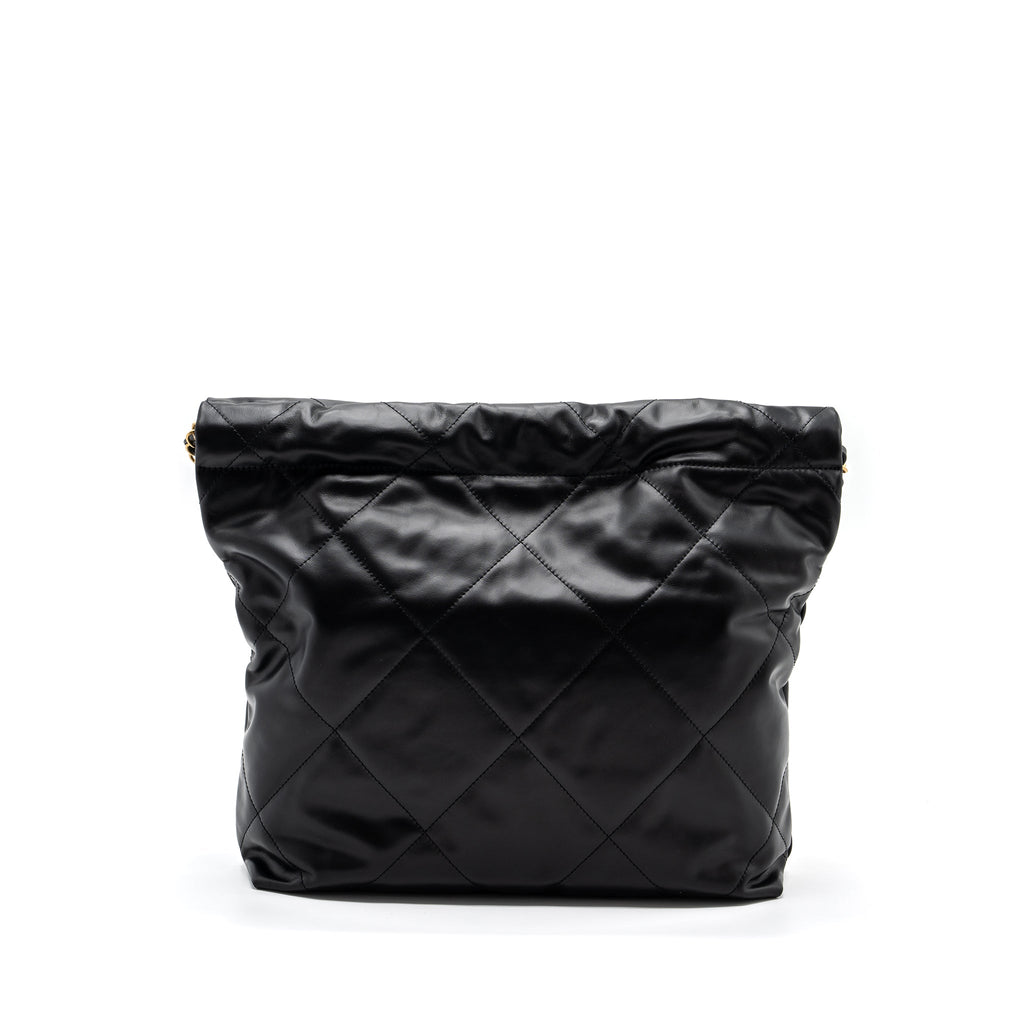 CHANEL SMALL 22 BAG CALFSKIN BLACK / WHITE LETTER GHW (MICROCHIP)