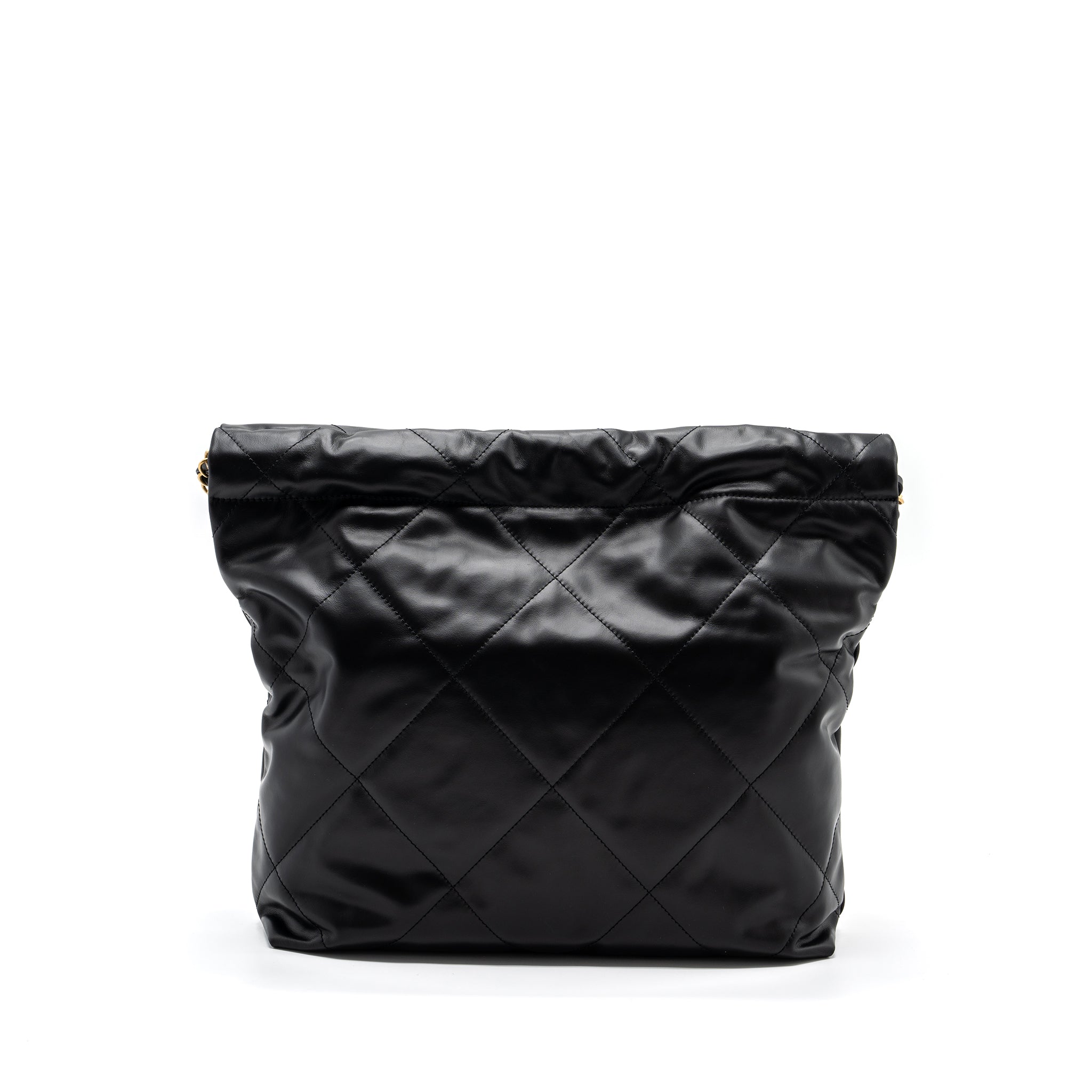 CHANEL SMALL 22 BAG CALFSKIN BLACK / WHITE LETTER GHW (MICROCHIP)