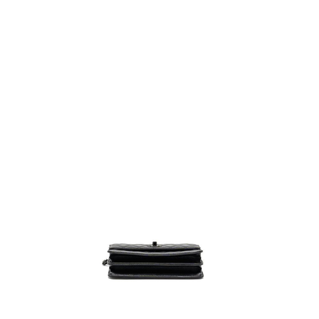 CHANEL TOP HANDLE FLAP WALLET WITH CHAIN LAMBSKIN SO BLACK (MICROCHIP)