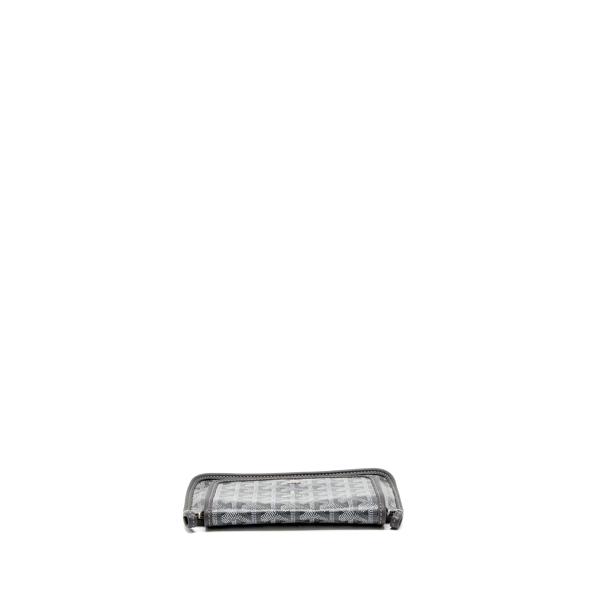 GOYARD PLUMET POCKET WALLET GOYARDINE CANVAS/CHEVROCHES CALFSKIN GREY SHW