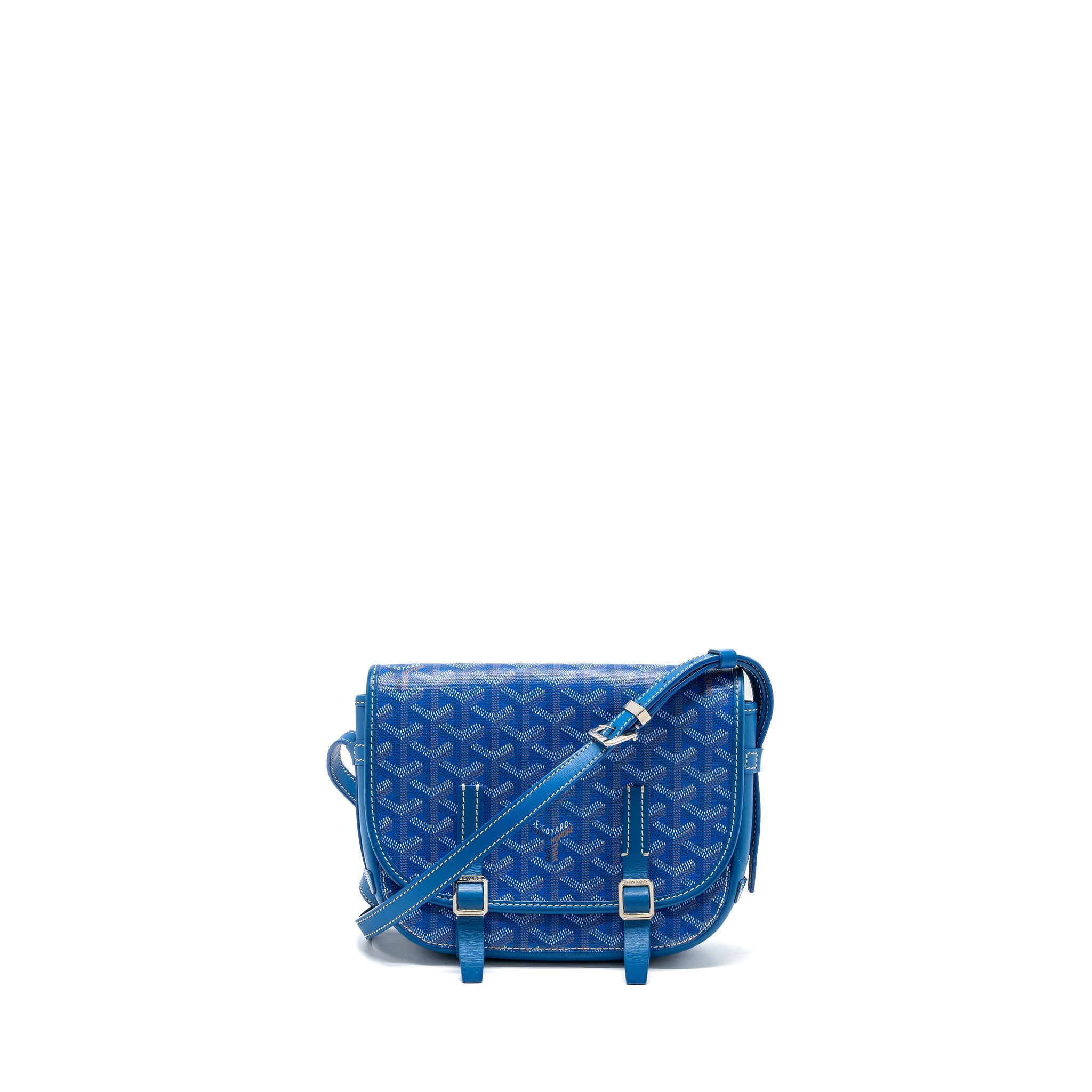 GOYARD BELVEDERE PM MESSANGER BAG GOYARDLINE CANVAS / CALFSKIN BLUE SHW