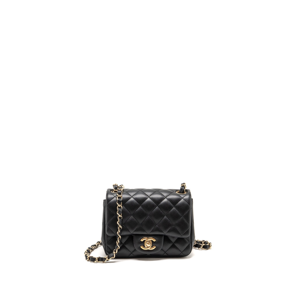 CHANEL MINI SQUARE FLAP BAG LAMBSKIN BLACK LGHW
