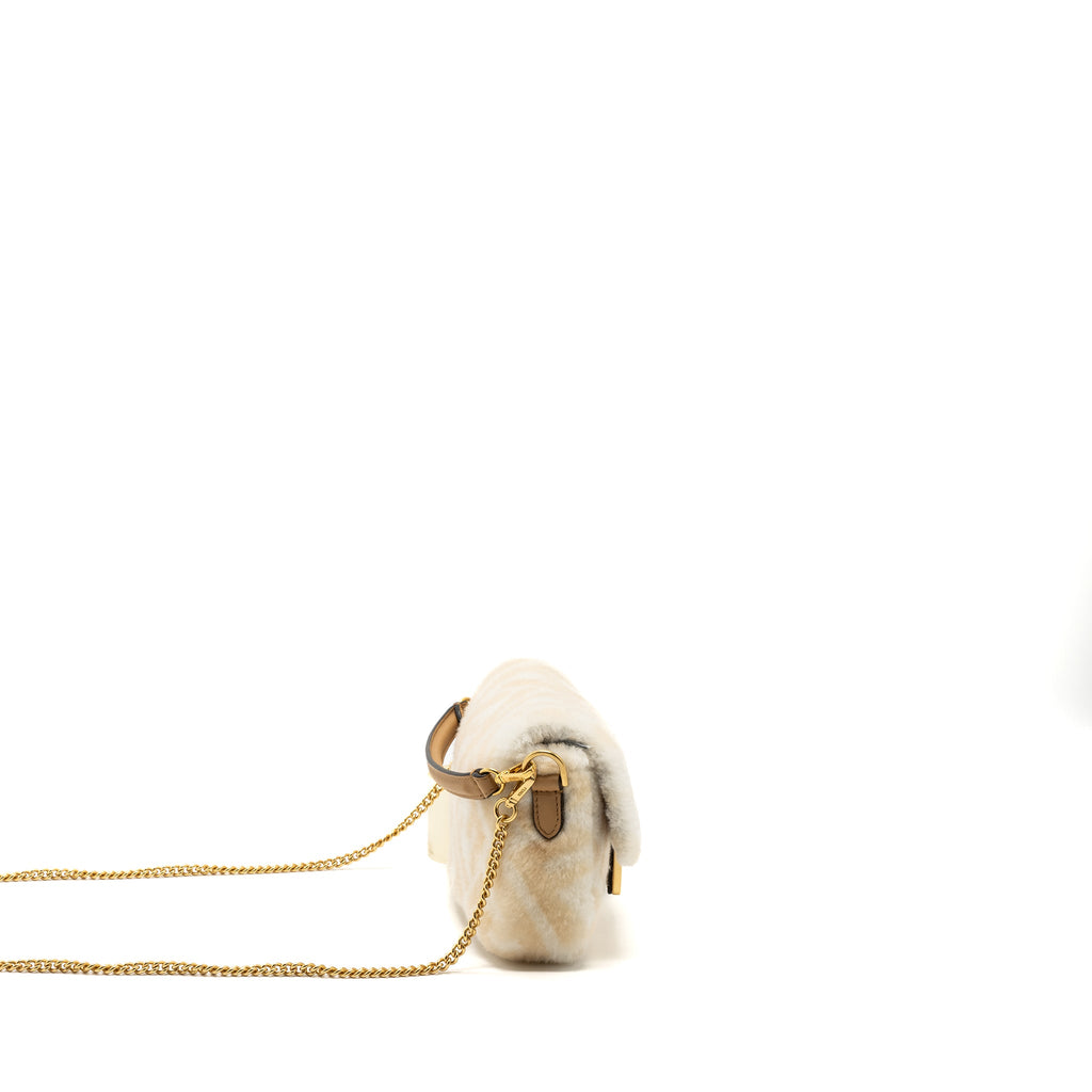 FENDI MINI BAGUETTE SHEEPSKIN BEIGE/ WHITE GHW