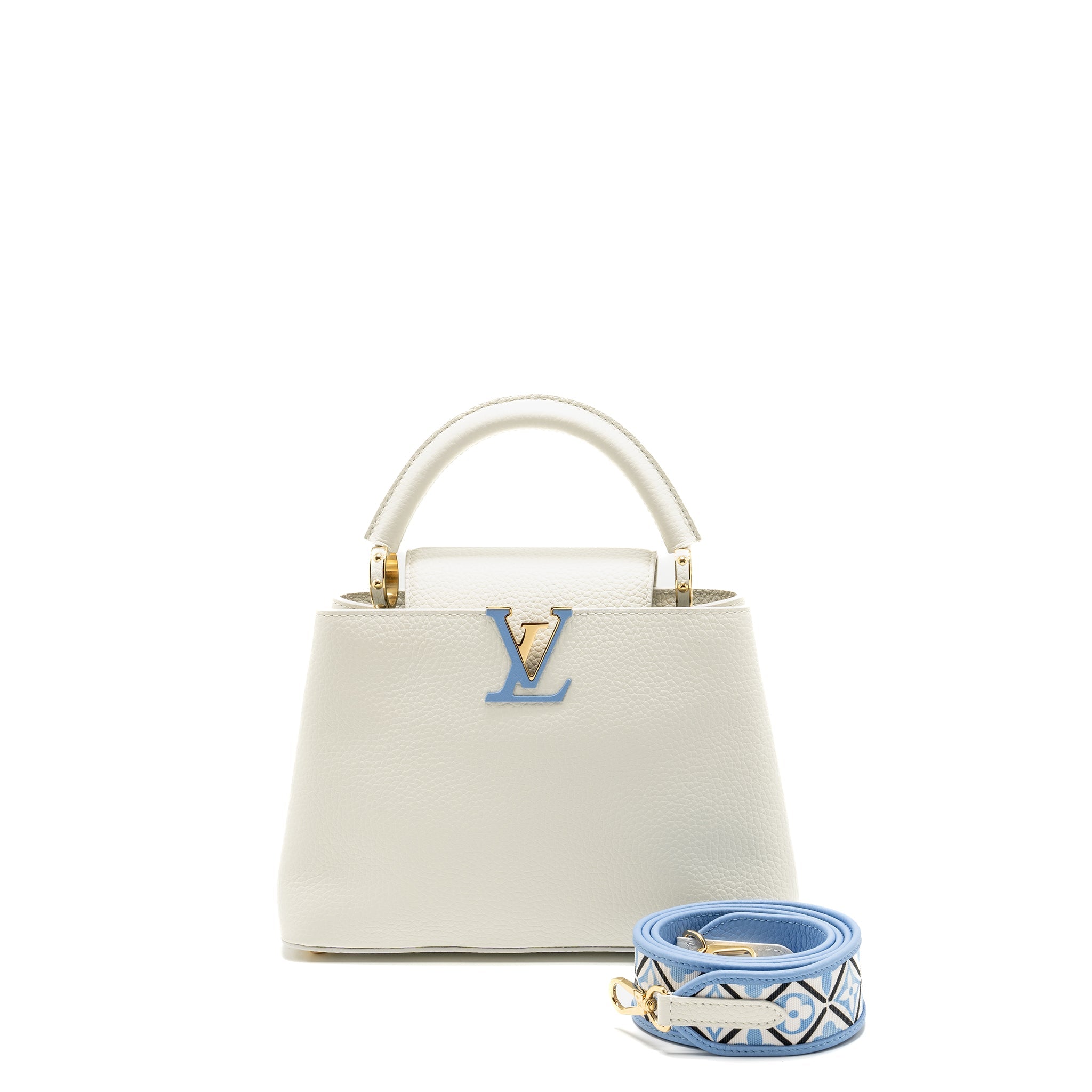 LOUIS VUITTON CAPUCINES BB TAURILLON BY THE POOL SNOW WHITE/PROVENCE BLUE GHW