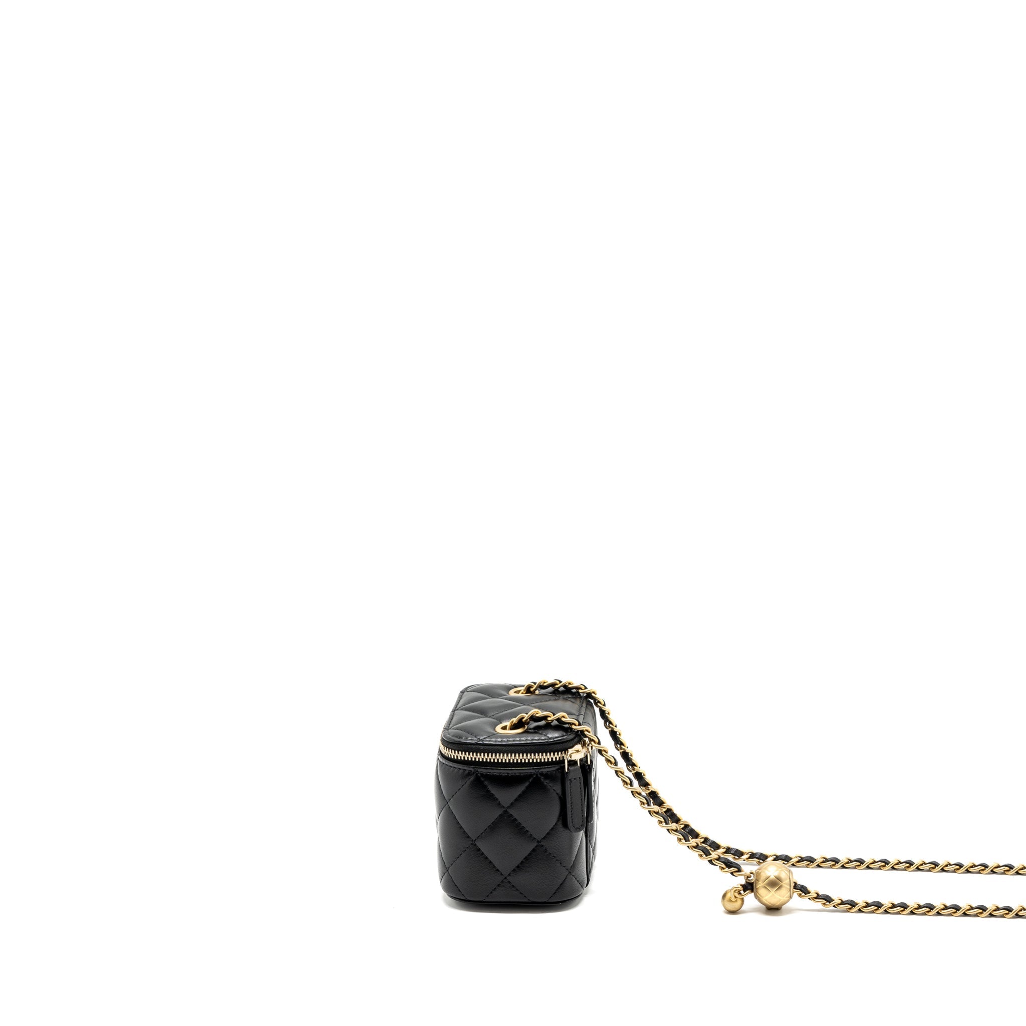 CHANEL PEARL CRUSH MINI VANITY WITH CHAIN LAMBSKIN BLACK GHW