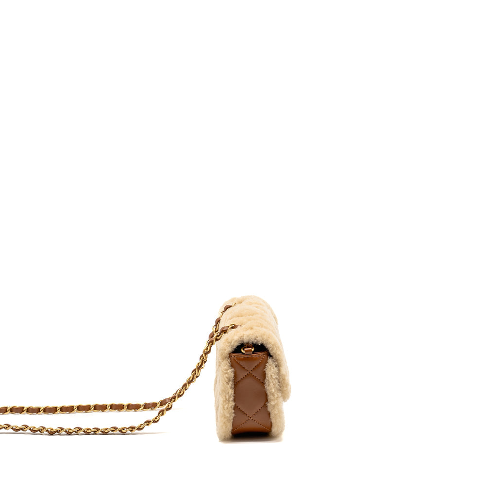 CHANEL MINI SHEARLING FLAP BAG LAMBSKIN DARK BROWN GHW (MICROCHIP)