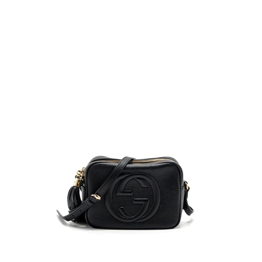 GUCCI SOHO DISCO CAMERA BAG GRAINED CALFSKIN BLACK GHW